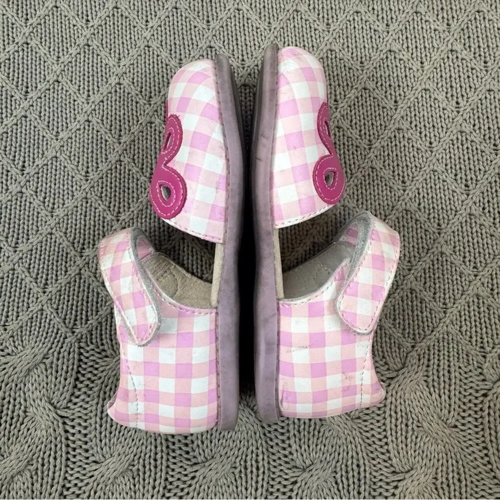 Livie & Luca Matilda Jane Pink Checkered Kids Shoes with Flower Design ~ 10